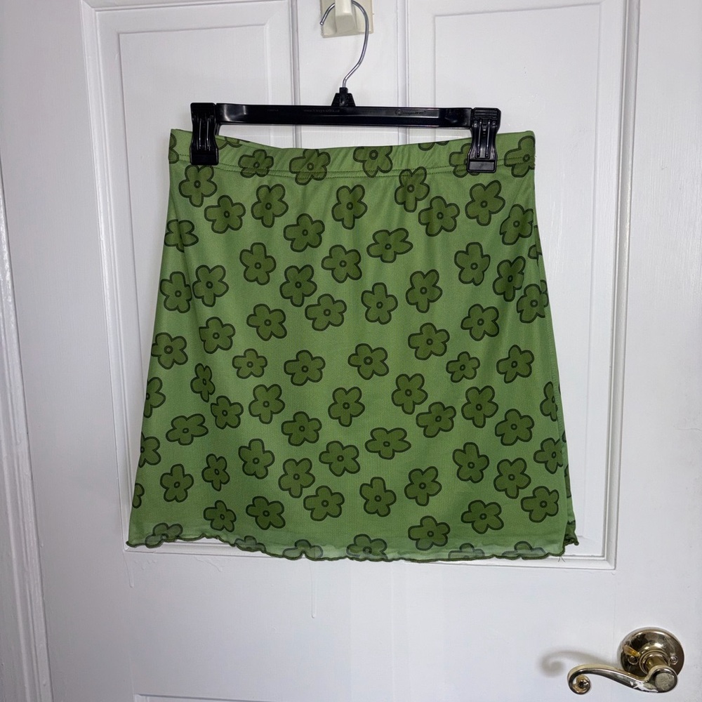 Green Floral Mini Skirt